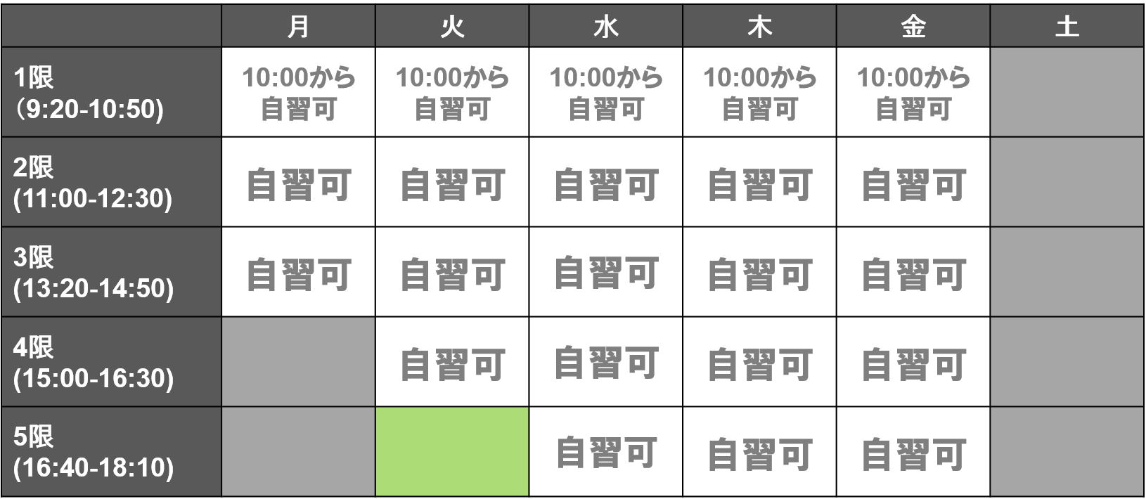 演習室1の自習可能時間