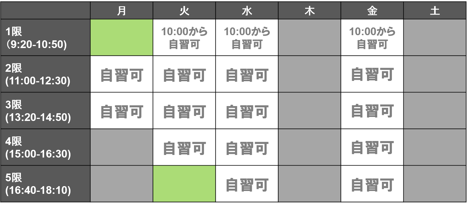 演習室2の自習可能時間
