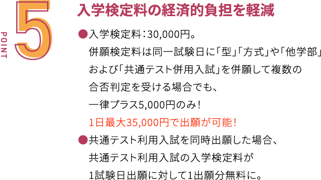 入学検定料の経済的負担を軽減