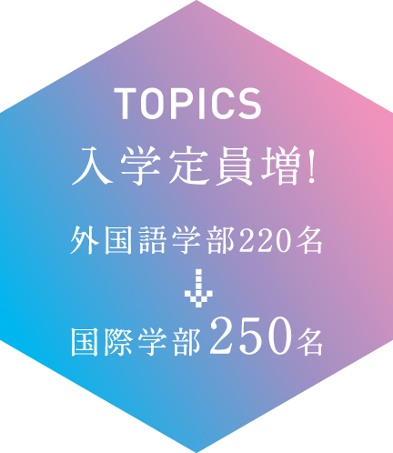 TOPICS入学定員増!外国語学部220名→国際学部250名